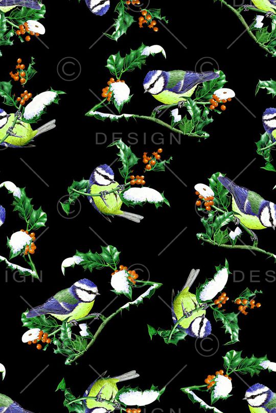 抽象手绘满版时尚花鸟印花华亿平台图片