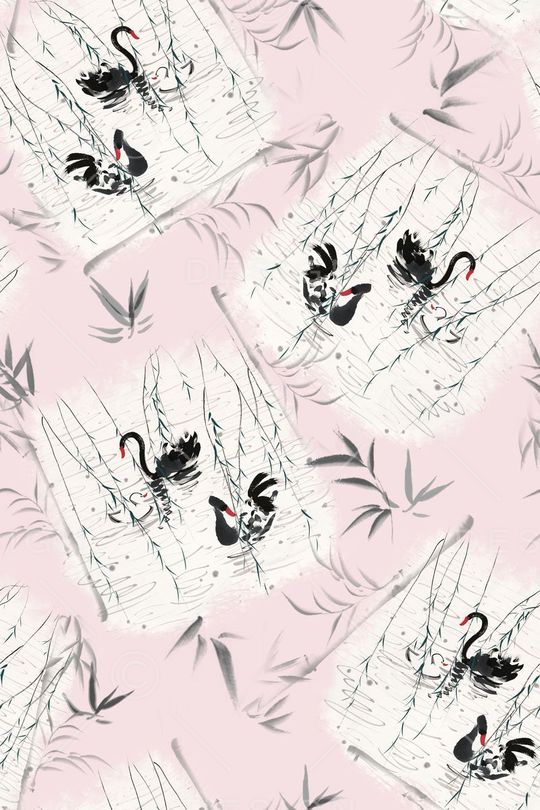 水彩水墨鹅竹叶印花华亿平台图片