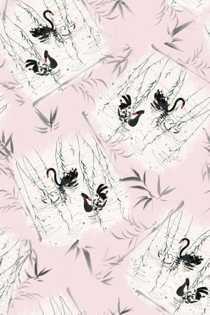 水彩水墨鹅竹叶印花华亿平台图片