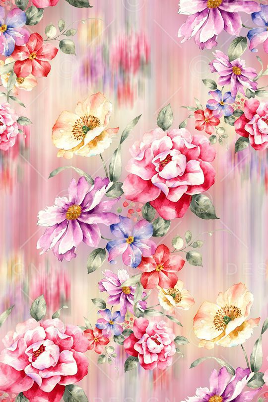 手绘水彩画花卉数码印花印花华亿平台图片