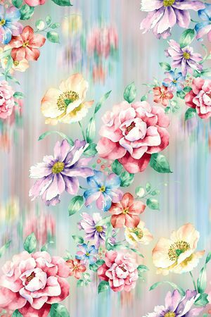 手绘水彩画花卉数码印花印花华亿平台图片