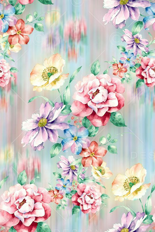 手绘水彩画花卉数码印花印花华亿平台图片