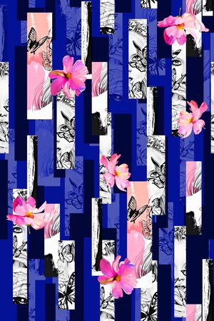 抽象手绘满版花卉印花华亿平台图片