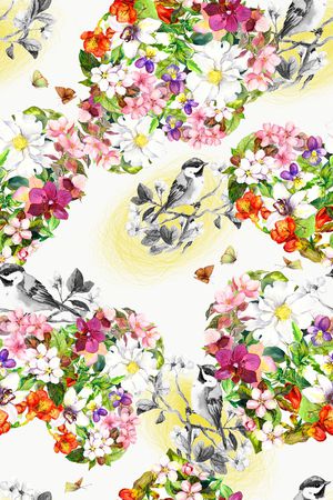 手绘花卉鸟巢印花华亿平台图片