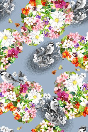 手绘花卉鸟巢印花华亿平台图片