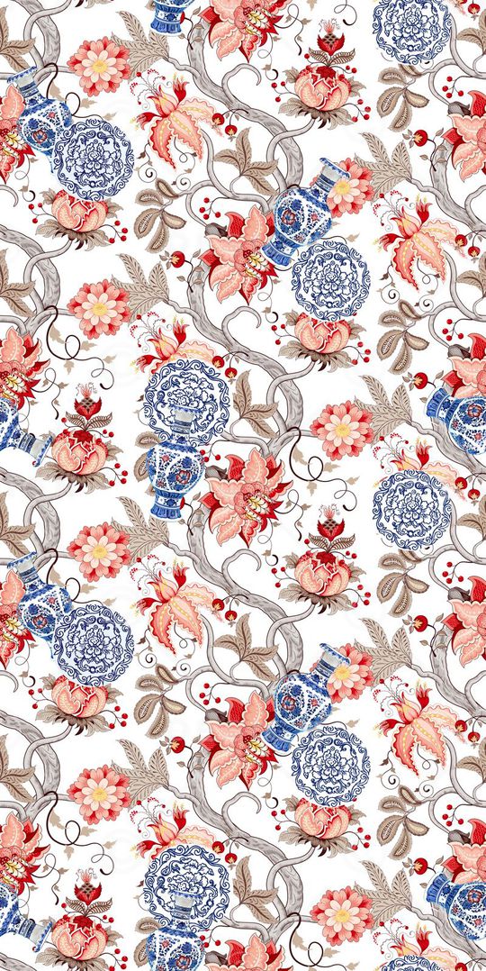 复古花卉青瓷组合印花华亿平台图片