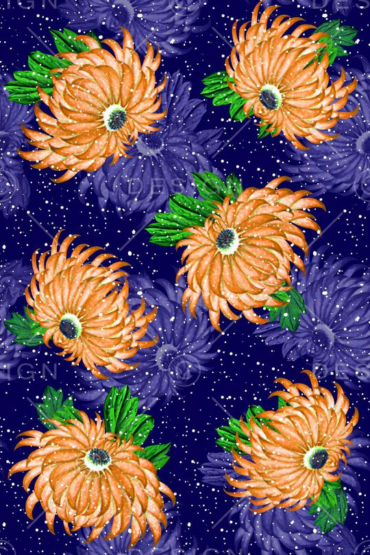 抽象手绘满版花卉印花华亿平台图片