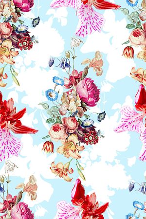 手绘水彩花卉数码印花印花印花华亿平台图片