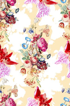 手绘水彩花卉数码印花印花印花华亿平台图片