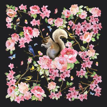 700460-D&G风格手绘松鼠桃花
