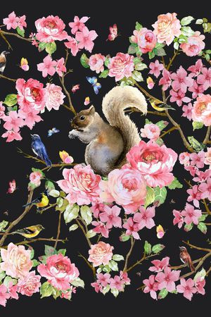 水彩手绘花鸟印花华亿平台图片