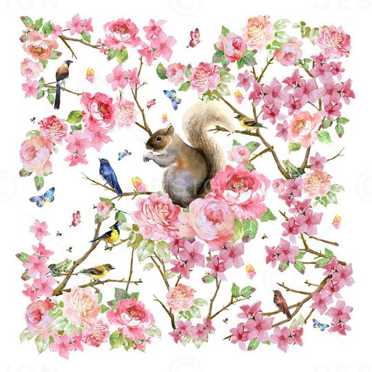 水彩手绘花鸟印花华亿平台图片