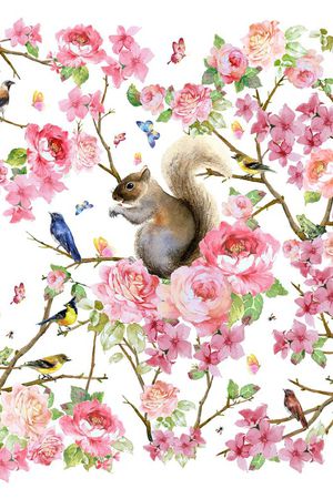 水彩手绘花鸟印花华亿平台图片