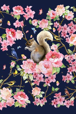 水彩手绘花鸟印花华亿平台图片