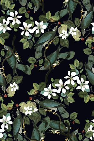 手绘植物花卉动物鸟类数码印花印花华亿平台图片