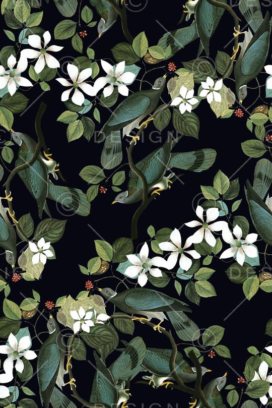 手绘植物花卉动物鸟类数码印花印花华亿平台图片