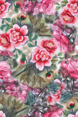 手绘水彩画花卉数码印花印花华亿平台图片