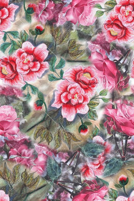 手绘水彩画花卉数码印花印花华亿平台图片