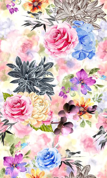 手绘玫瑰印花华亿平台图片