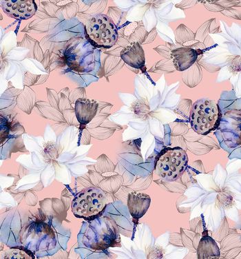 701184-线描水墨荷花-B