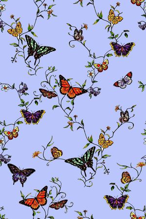 抽象手绘满版蝴蝶印花华亿平台图片