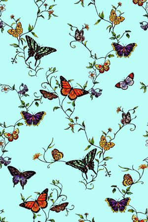 抽象手绘满版蝴蝶印花华亿平台图片