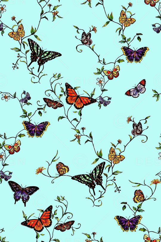 抽象手绘满版蝴蝶印花华亿平台图片