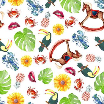 701291-芭蕉叶螃蟹龙虾大嘴鸟菠萝菊花嘴唇