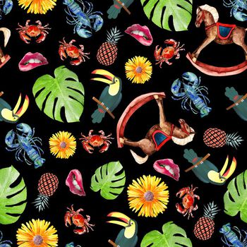 701293-芭蕉叶螃蟹龙虾大嘴鸟菠萝菊花嘴唇黑