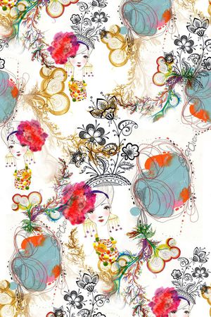 水墨花卉印花华亿平台图片