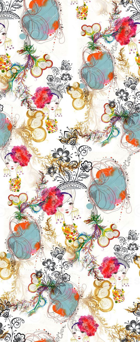 水墨花卉印花华亿平台图片