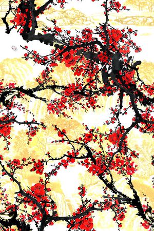 工笔画花朵印花华亿平台图片