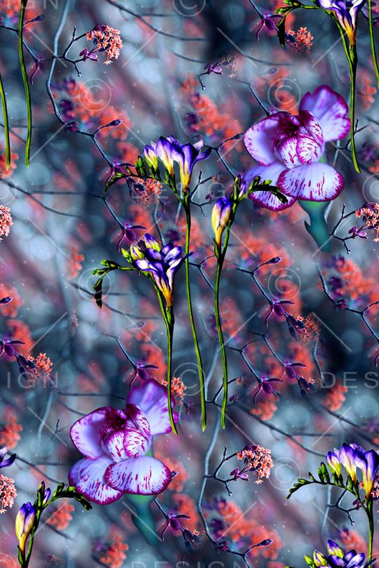 抽象植物花卉数码印花印花华亿平台图片