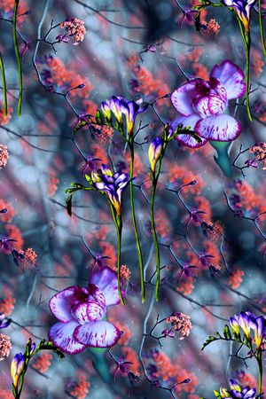 抽象植物花卉数码印花印花华亿平台图片