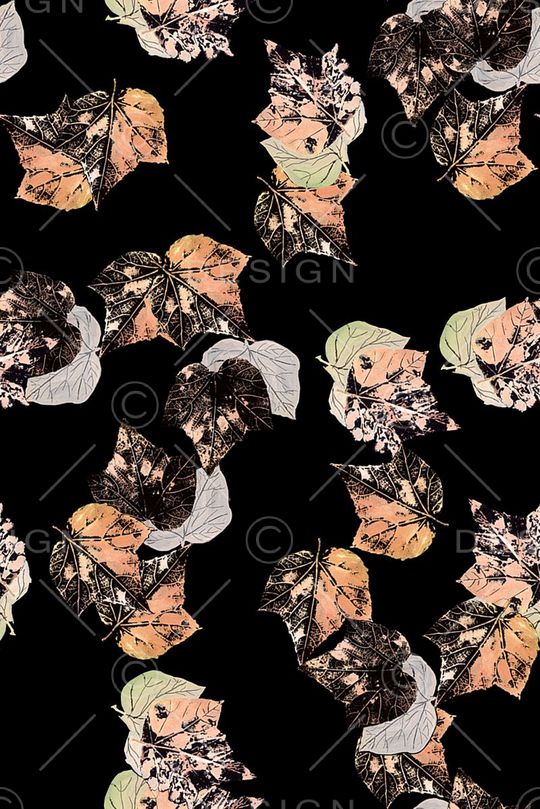 手绘复古叶子抽象印花印花华亿平台图片