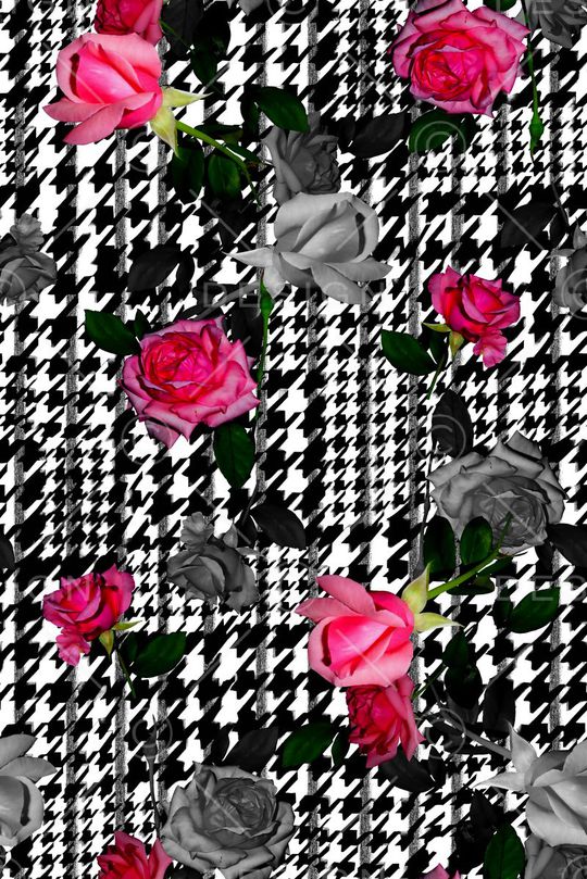 抽象手绘满版玫瑰花卉印花华亿平台图片