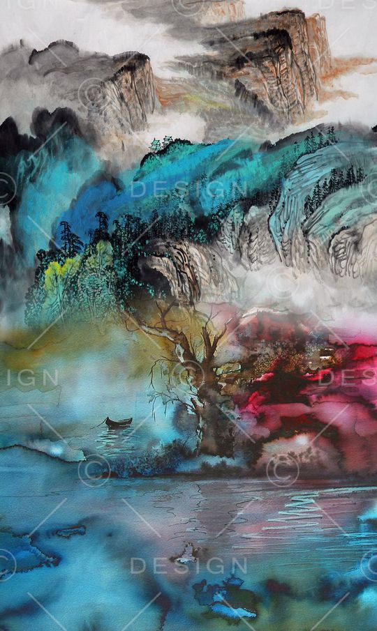 水墨印花华亿平台图片