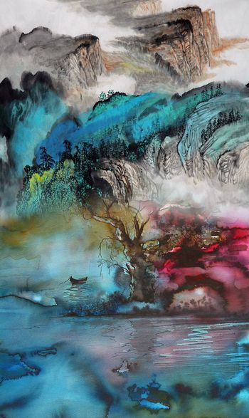 水墨印花华亿平台图片