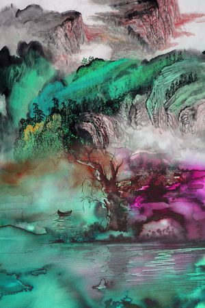 水墨印花华亿平台图片