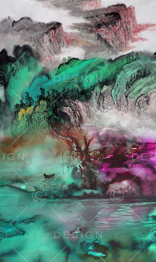 水墨印花华亿平台图片