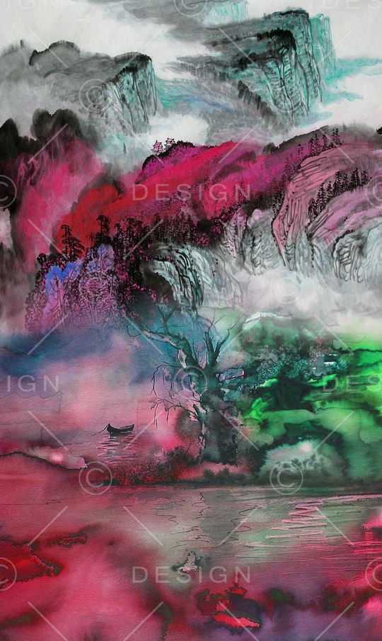 水墨印花华亿平台图片