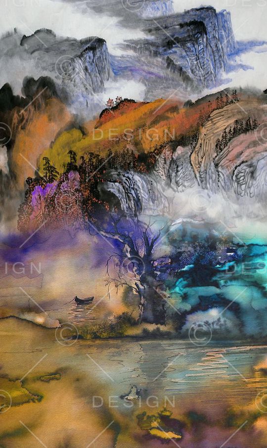 水墨印花华亿平台图片