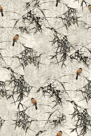 国画竹子花鸟印花华亿平台图片