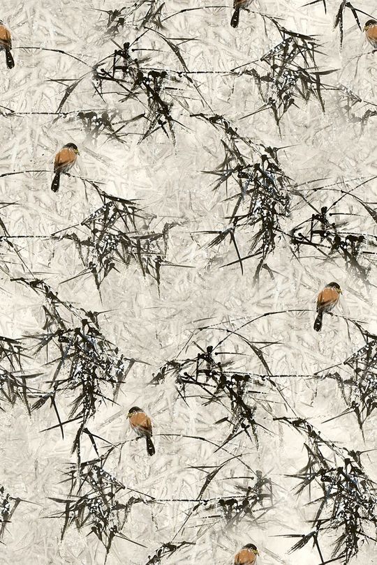 国画竹子花鸟印花华亿平台图片