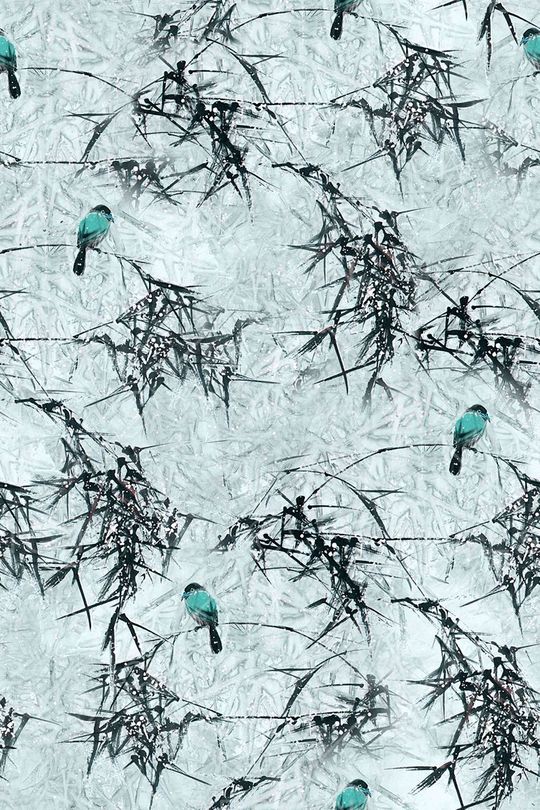 国画竹子花鸟印花华亿平台图片