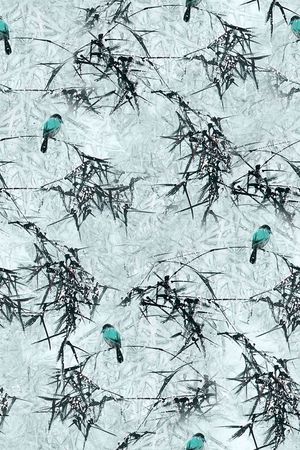 国画竹子花鸟印花华亿平台图片