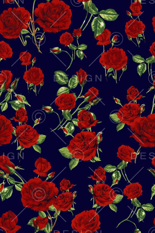 抽象手绘满版玫瑰花卉印花华亿平台图片