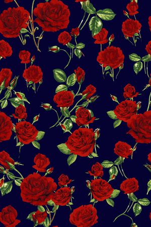抽象手绘满版玫瑰花卉印花华亿平台图片