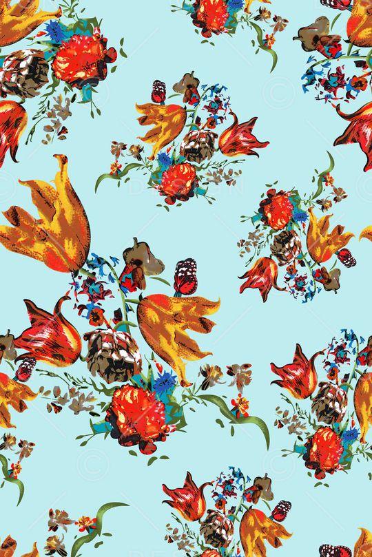 抽象手绘满版花卉印花华亿平台图片