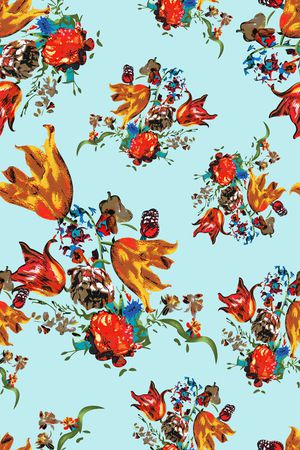 抽象手绘满版花卉印花华亿平台图片